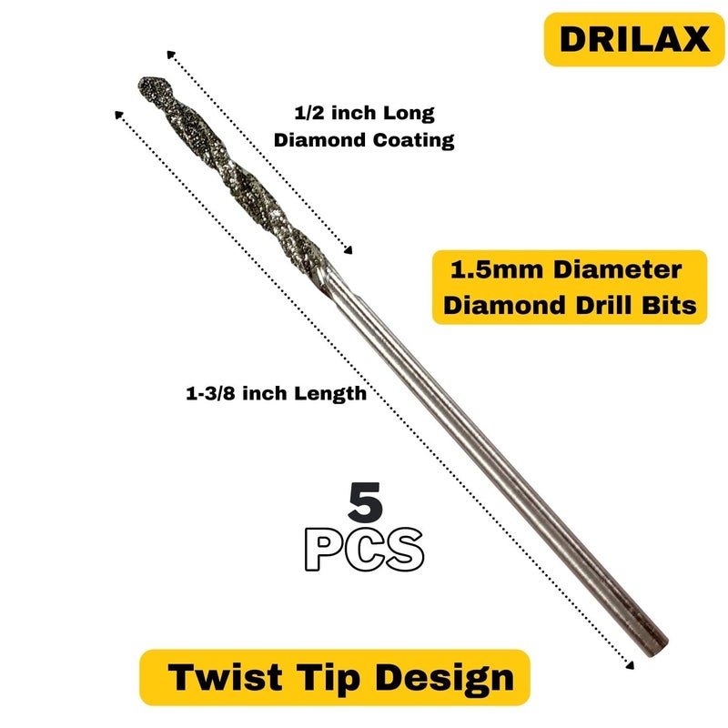 Drilax 10PC Diamond Drill Bit Set | 1.5mm & 2mm (5 Each) for Jewelry Making, Sea Glass, Stone, Shells | Compatible with Dremel Rotary Tool, Precision Drilling Kit with Collets - Image 4